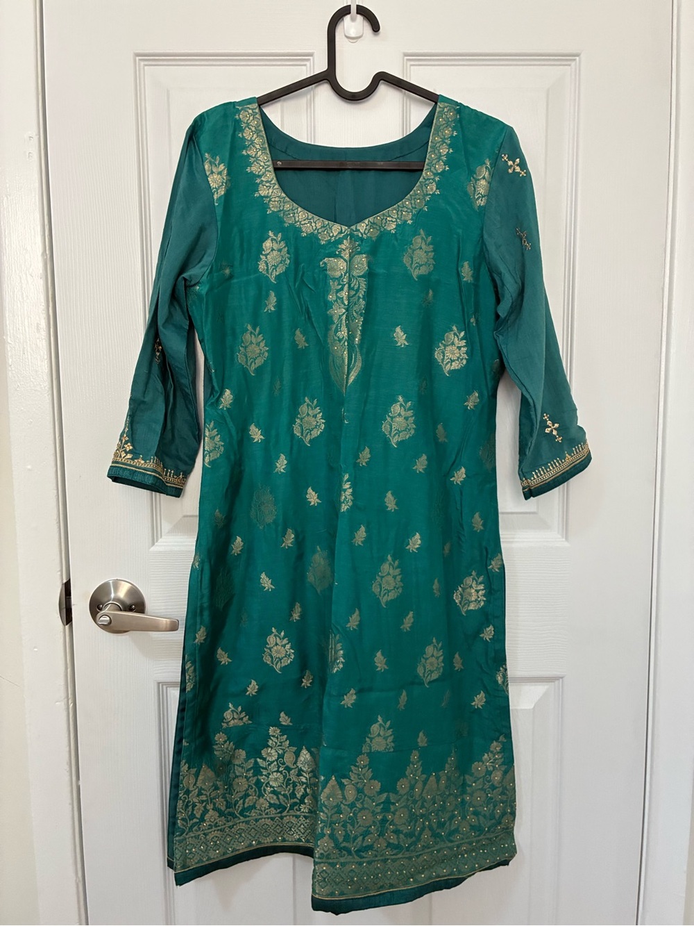 Teal Embroidered Salwar Kameez with Gold Motif